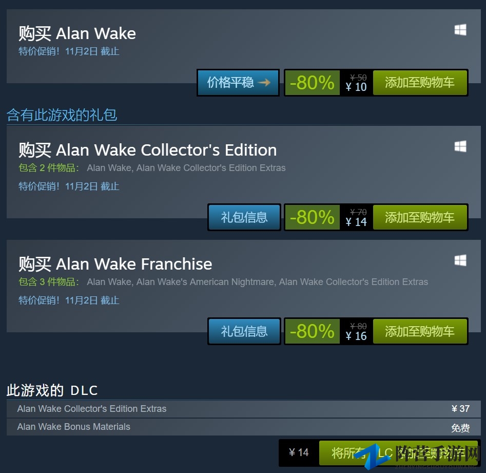 《心灵杀手》重新上架Steam 日前仅售10元