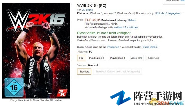 《摔角进行时》德国亚马逊上架，WWE 2K16 PC版引关注